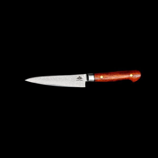 This Petty Knife pairs bold hardwood, layered Japanese steel, and handmade precision — for chefs who value sharpness and craftsmanship.