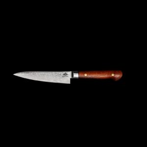 Hand-forged knife with tropical hardwood and artisan steel, this Petty Knife blends refined form and everyday function for those who value beauty.