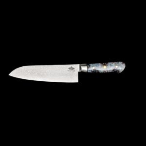 White Sweet Pod Resin Handle — This Santoku features a hand-shaped white resin handle, offering a unique take on daily excellence and built to last.