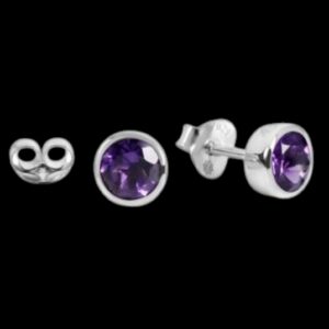 Amethyst Light | Curated Rhodium-Plated Silver Stud Earrings