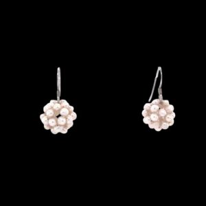 Pink Pearl hook earrings with a minimalist silver design—featuring a single grey cultured pearl suspended from a classic ear hook for elegant simplicity.