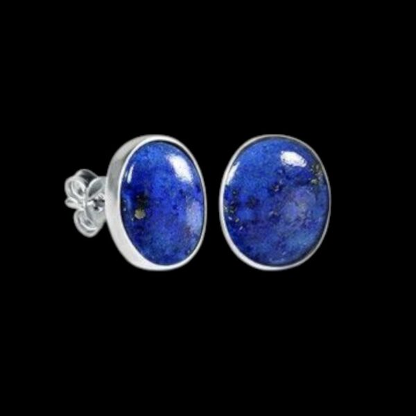 Lapis Ellipse | Curated Rhodium-Plated Silver Stud Earrings