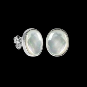 Pearl Ellipse | Curated Rhodium-Plated Silver Stud Earrings
